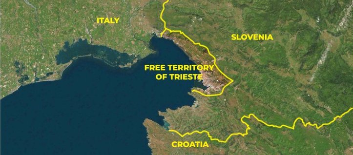The present-day Free Territory of Trieste borders with Italy and with Slovenia